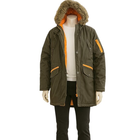 Out & About Jackets & Blazers - Out & About Heavyweight Faux Fur Hood Parka Olive/Orange Coat – Warm & Durable